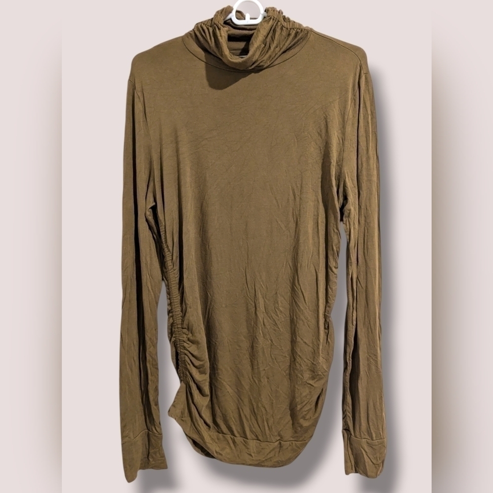 Soft Surroundings Bronze Viscose Jersey Knit Long Sleeve High Neck Longline Top